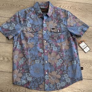 Howler Bros Shirt Mens Small H Bar B‎ Pearl Snap Short Sleeve Flower Power Blue